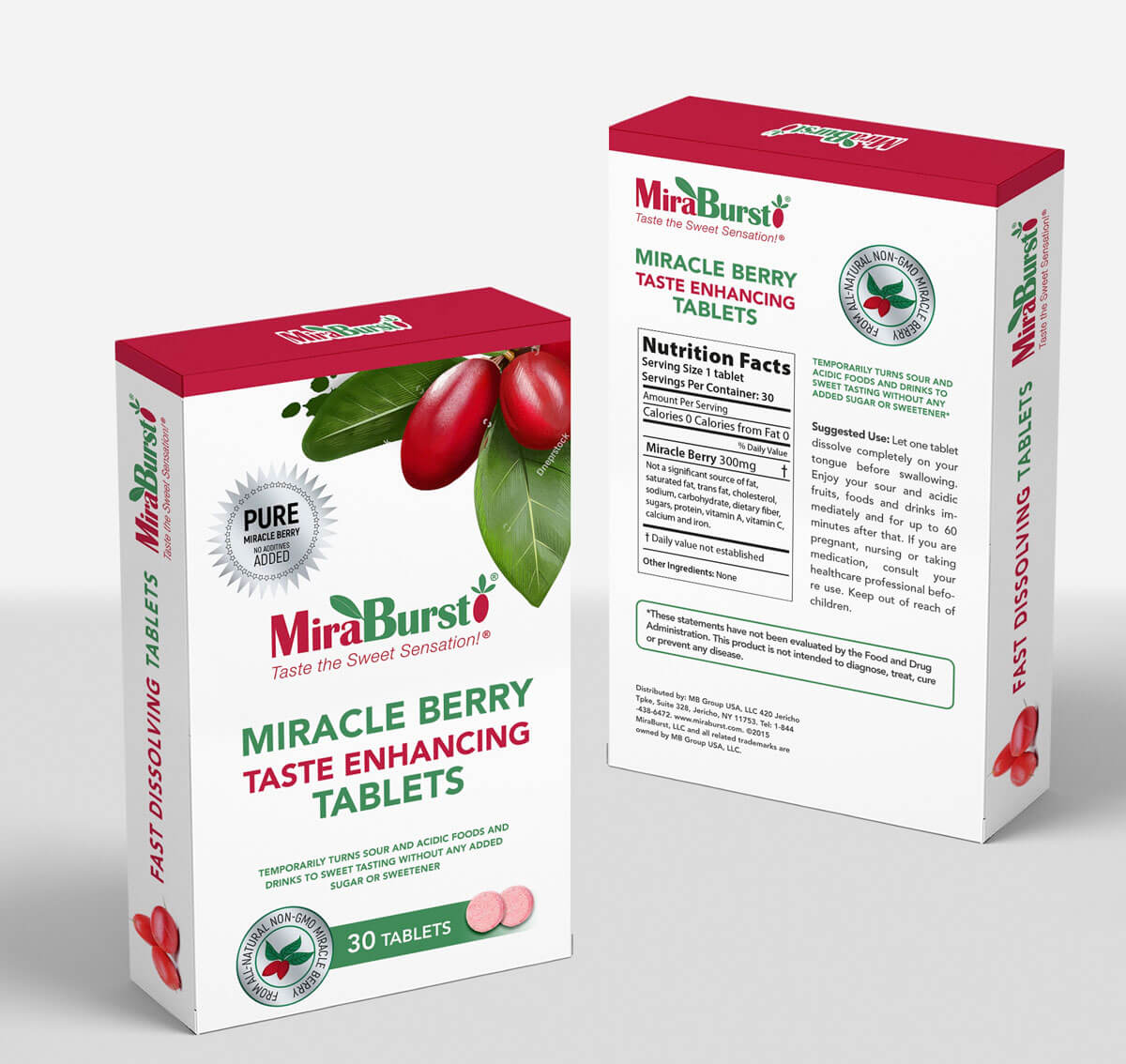 the MiraBurst Miracle berry Tablets in a box