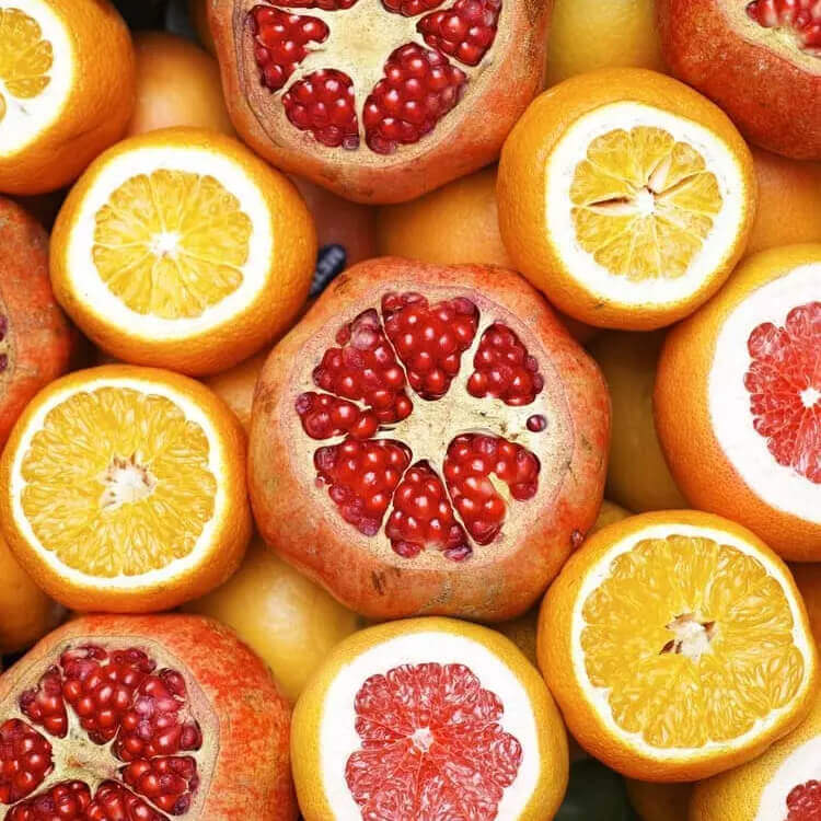 Colorful citrus fruit sliced open