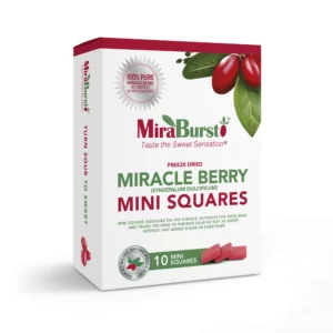 close-up of freeze dried miracle berry mini-squares